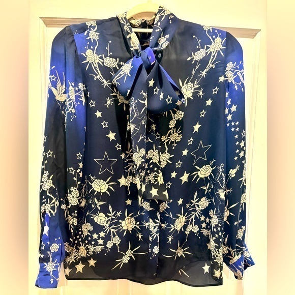Roberto Cavalli Tops - Roberto Cavalli‎ Womens Blue button down Tie Front Silk Blouse Size 40 IT/S